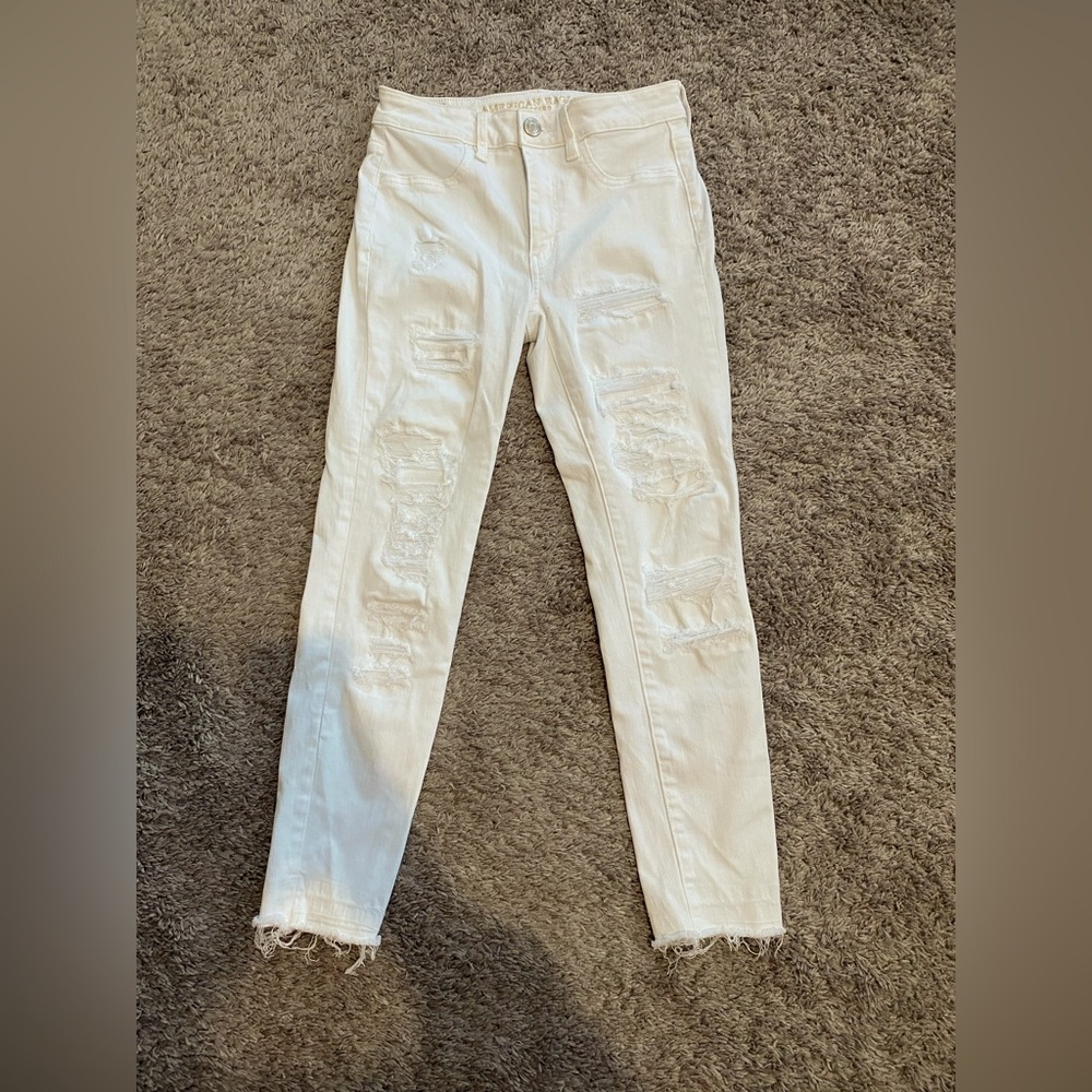 American Eagle White Denim Pants Next Level Stretch Women's Jeans Size 6 Regular